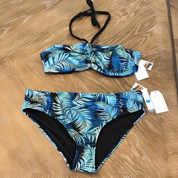 Time and Tru Womens 2pc Blue Palm Leaf Print Bikini Set Size XL-1X 16/18 - Picture 7 of 12
